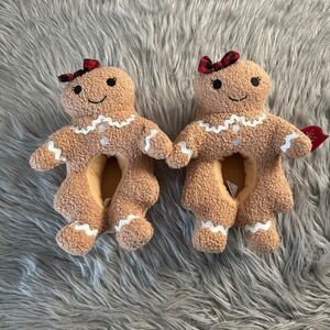 Holiday‎ Time Gingerbread Slippers Girls Size 9-10 Brown Slip On Plushy Shoes